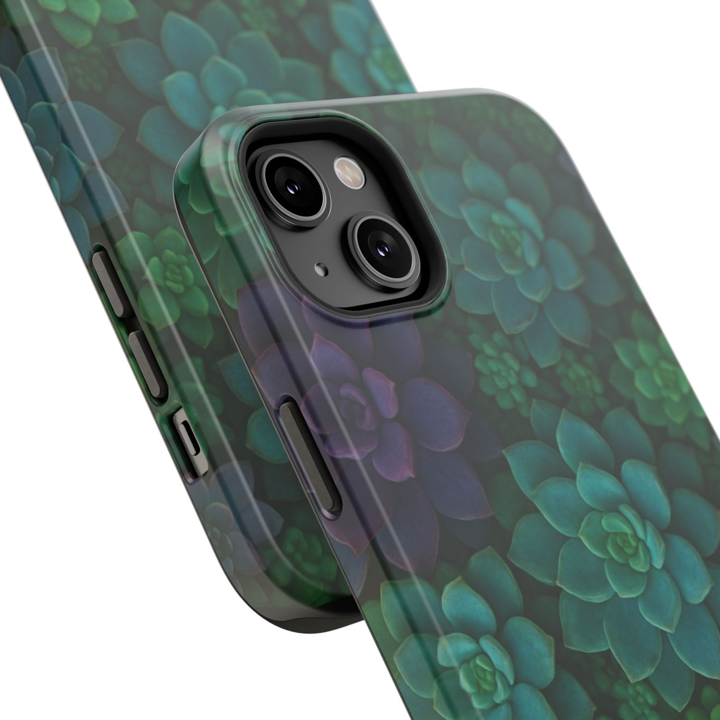 Succulent Pattern Impact-Resistant Phone Case — Green Teal Floral Protection