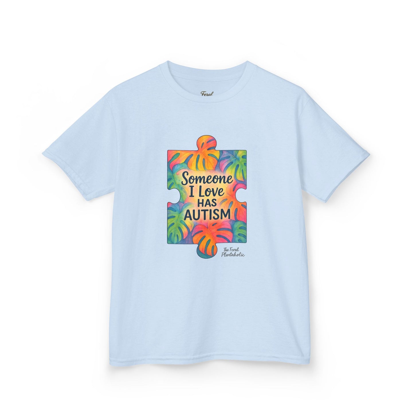 Kids T‑Shirt — "Someone I Love Has Autism" Colorful Puzzle Awareness Tee