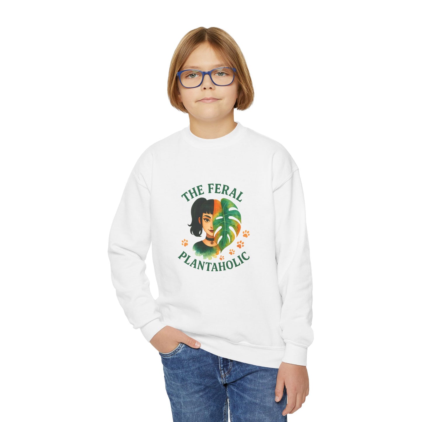 Youth Crewneck Sweatshirt - The Feral Plantaholic, Trendy Gift