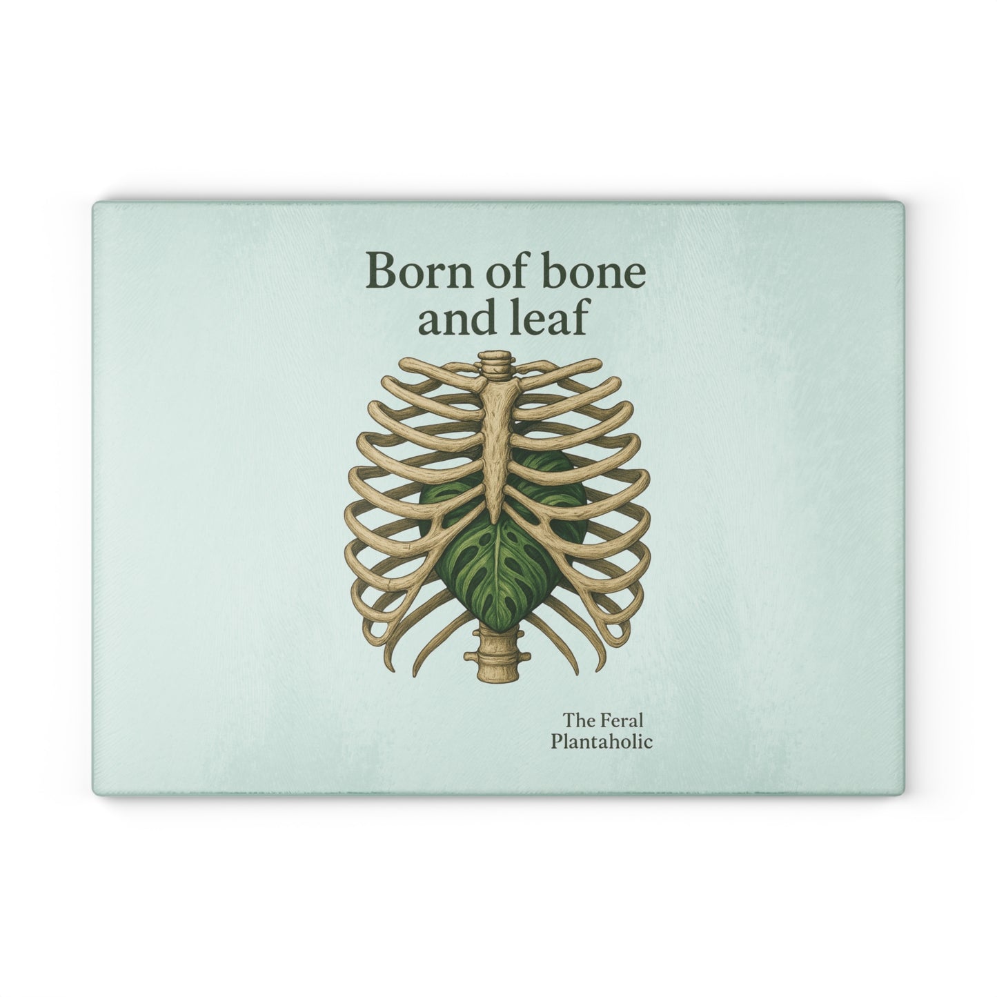 Glass Cutting Board - "Born of Bone and Leaf" Botanical Ribcage Design