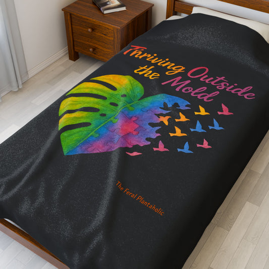 Colorful Heart Plush Blanket - Thriving Outside the Mold, Cozy Home Decor, Inspirational Gift, Self-Care Essentials, Colorful Throw