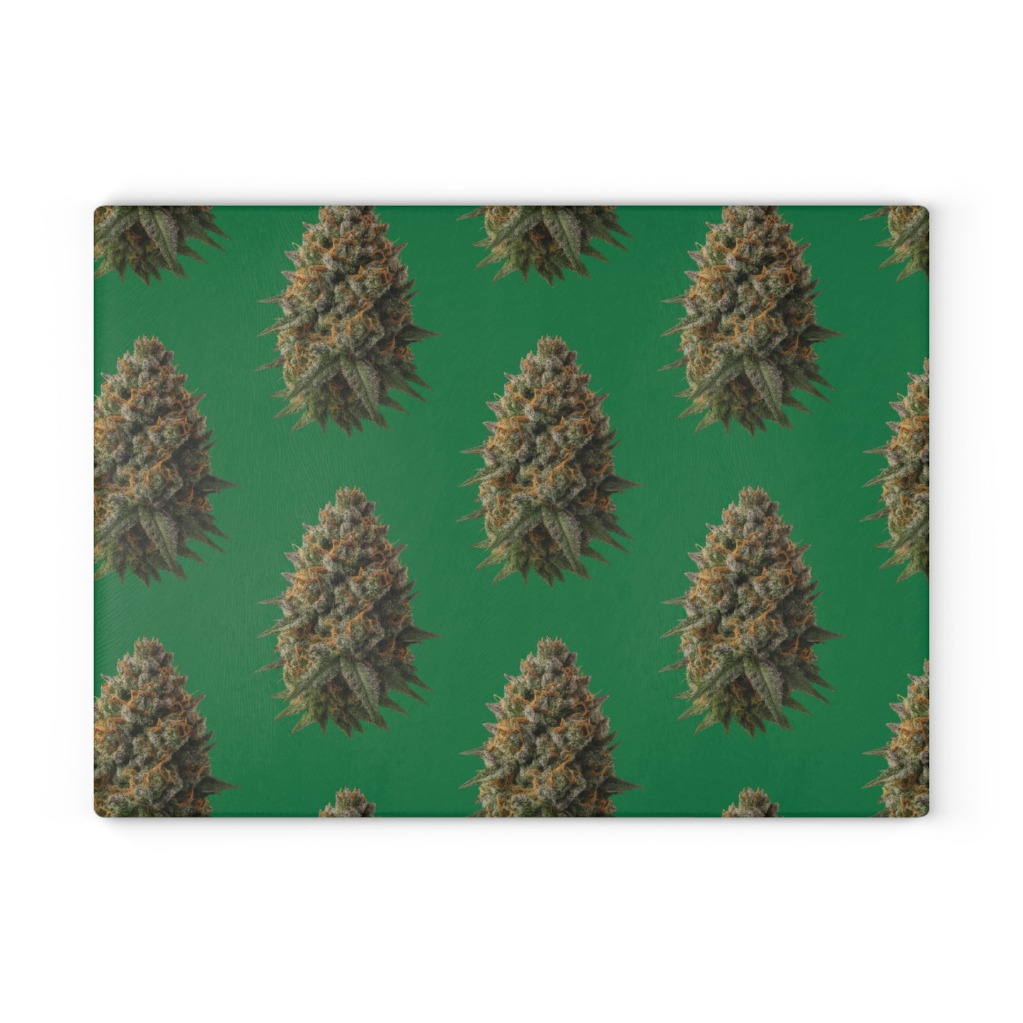 Herb Pattern Glass Cutting Board — Cannabis Bud Design