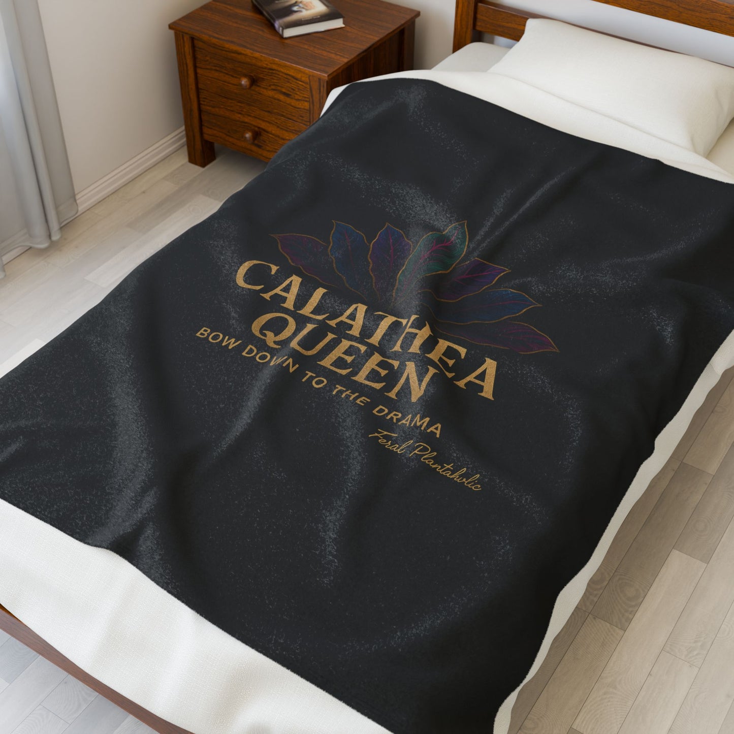 Calathea Queen Velveteen Plush Blanket, Cozy Home Decor, Plant Lover Gift, Soft Throw Blanket, Dramatic Nature Inspired Decor