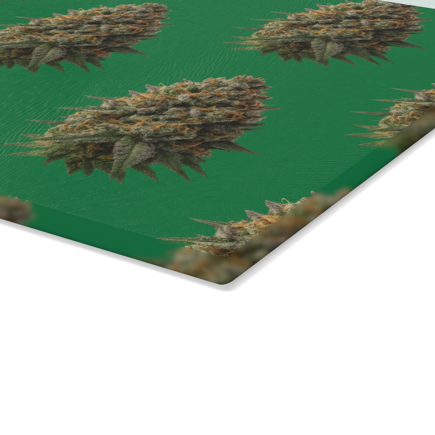 Herb Pattern Glass Cutting Board — Cannabis Bud Design