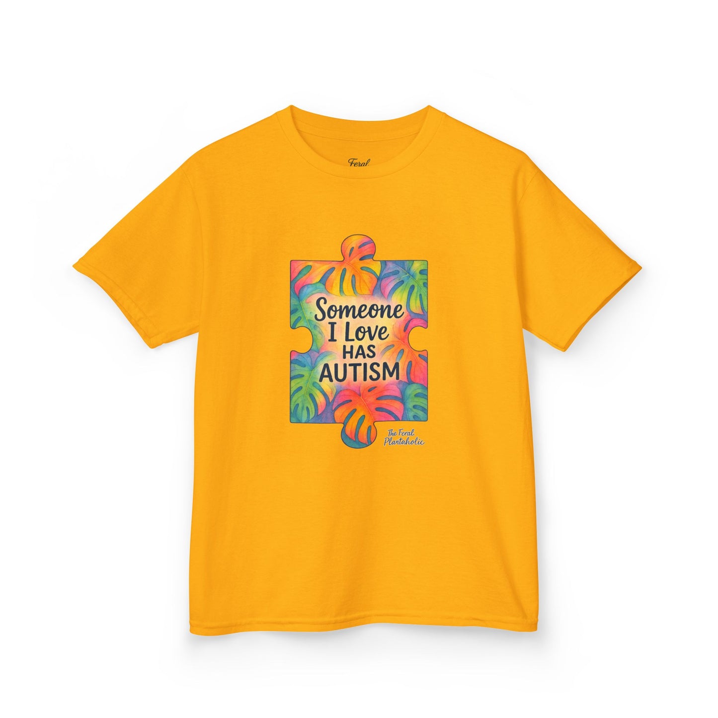 Kids T‑Shirt — "Someone I Love Has Autism" Colorful Puzzle Awareness Tee