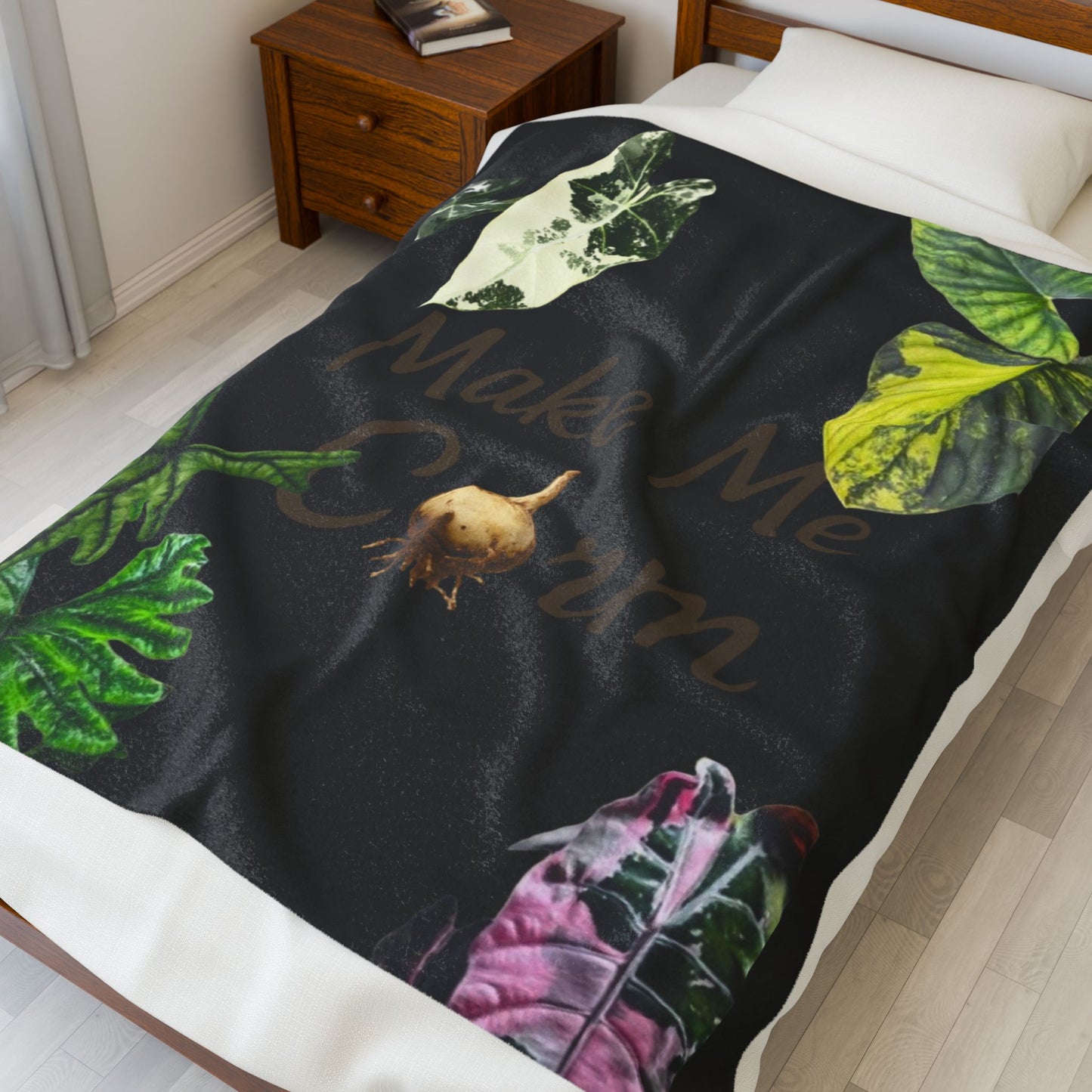 Make Me Grow Plant Lover Velveteen Plush Blanket — Botanical Throw for Gardeners & Indoor Plant Parents