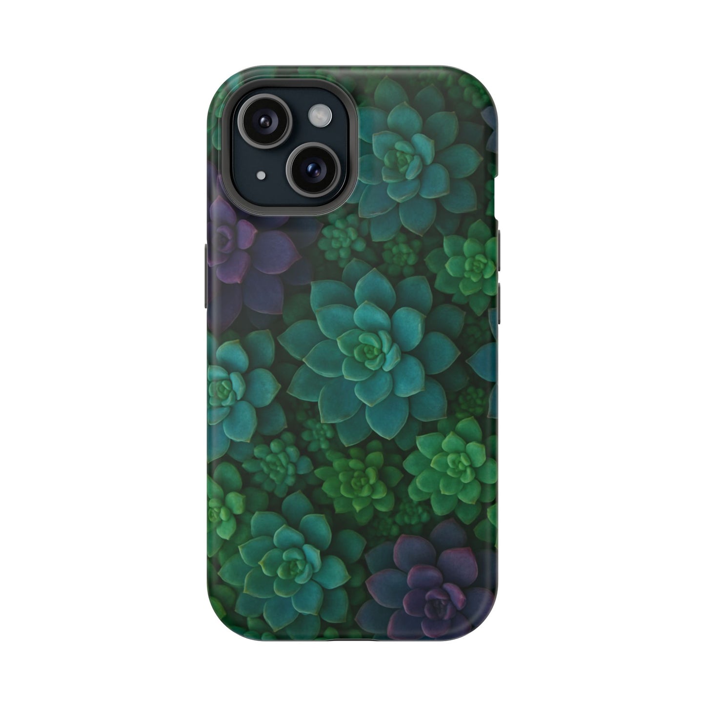 Succulent Pattern Impact-Resistant Phone Case — Green Teal Floral Protection