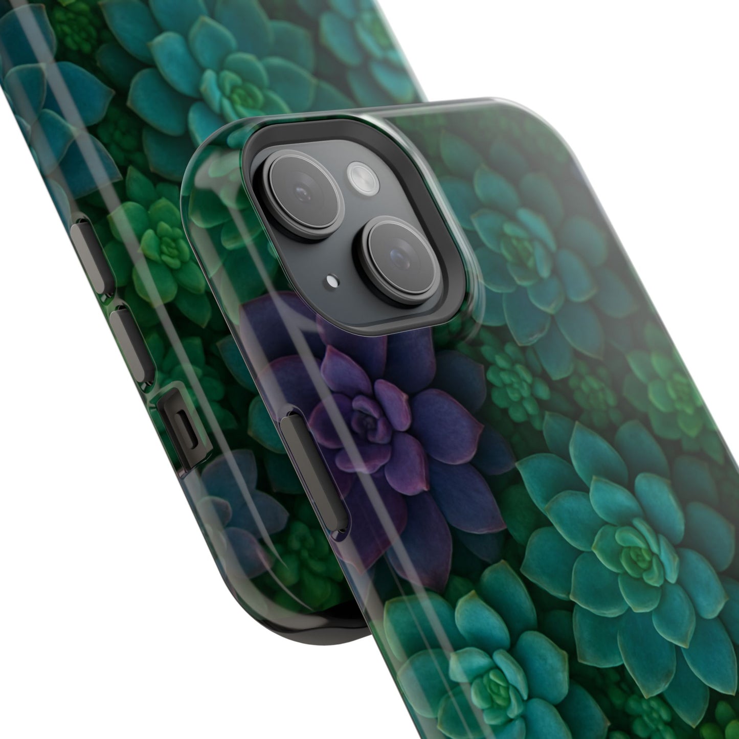 Succulent Pattern Impact-Resistant Phone Case — Green Teal Floral Protection