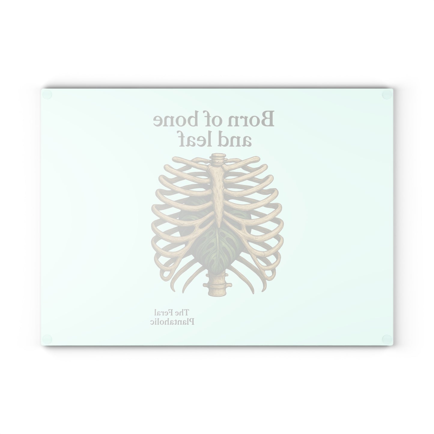 Glass Cutting Board - "Born of Bone and Leaf" Botanical Ribcage Design