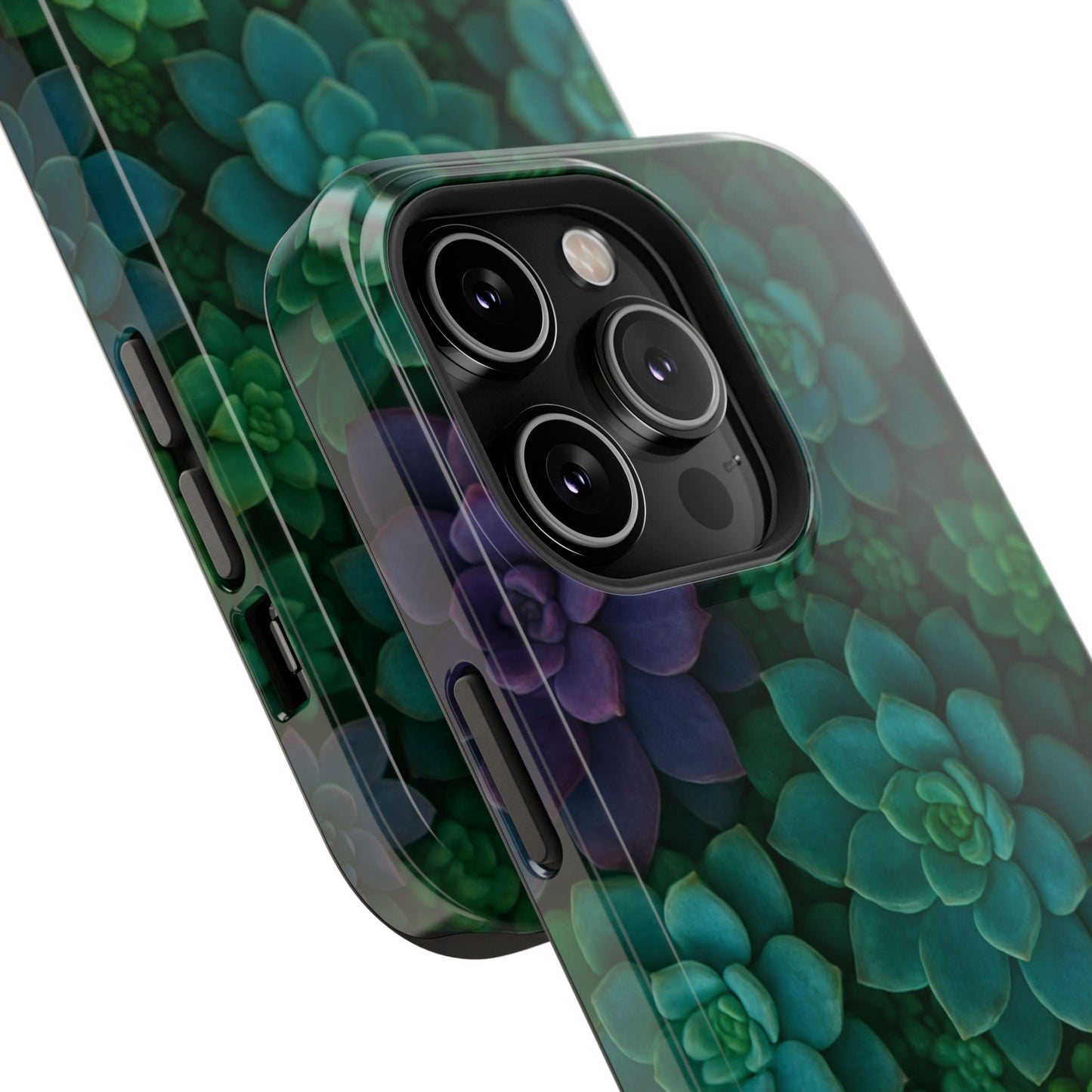 Succulent Pattern Impact-Resistant Phone Case — Green Teal Floral Protection