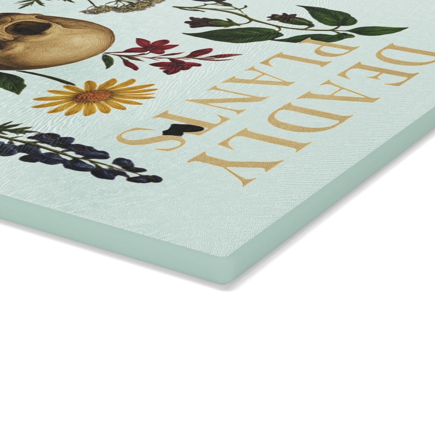 Glass Cutting Board — 'Deadly Plants' Floral Skull Decorative Kitchen Cutting Board