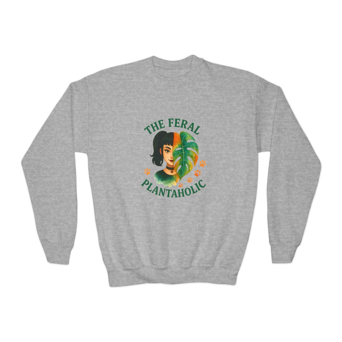 Youth Crewneck Sweatshirt - The Feral Plantaholic, Trendy Gift