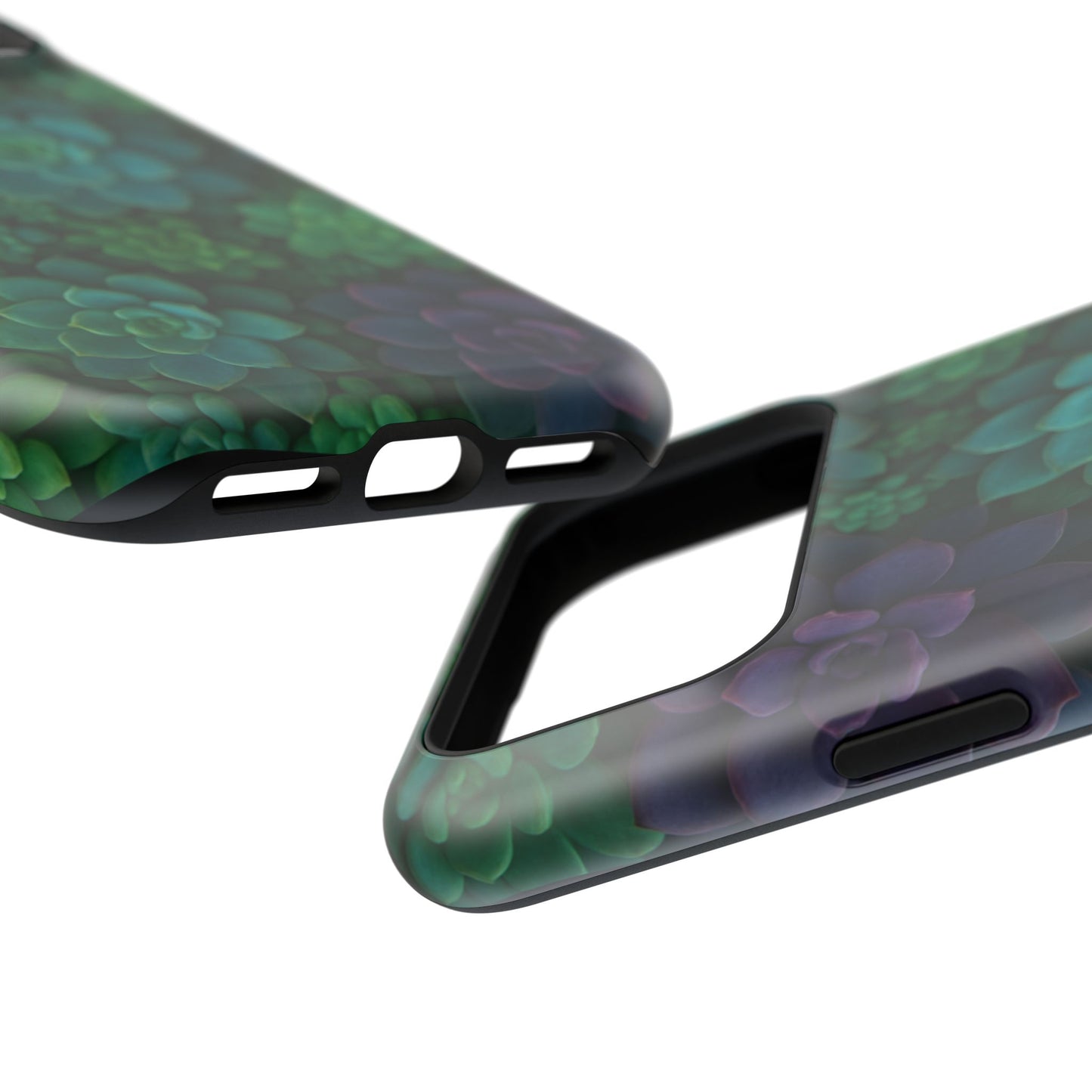 Succulent Pattern Impact-Resistant Phone Case — Green Teal Floral Protection