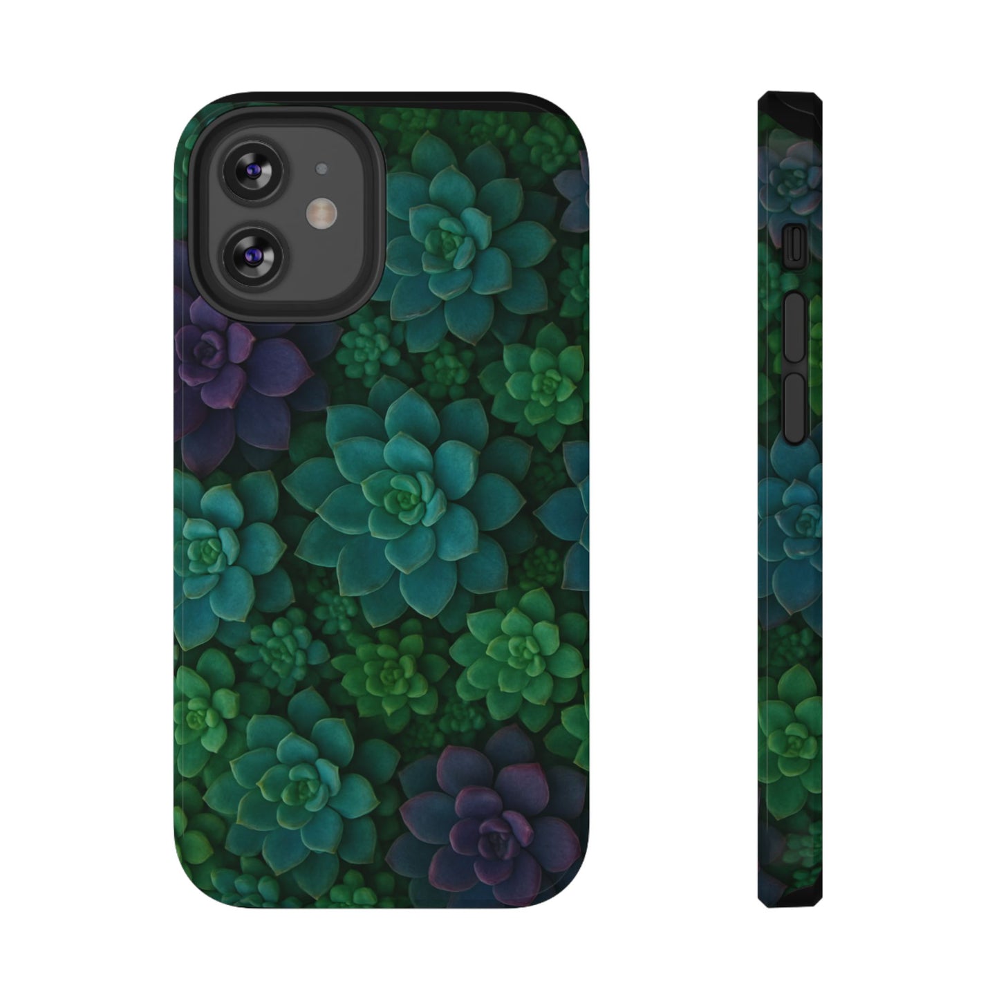 Succulent Pattern Impact-Resistant Phone Case — Green Teal Floral Protection
