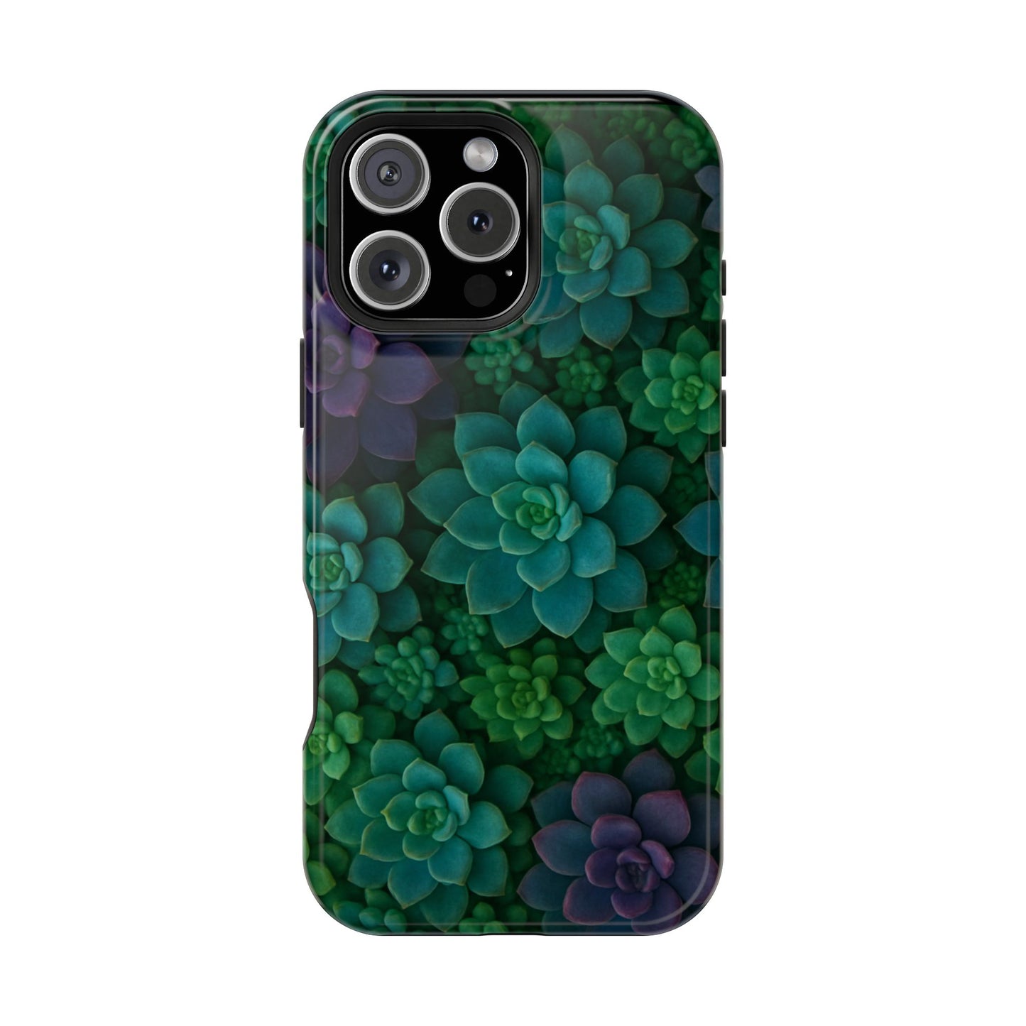 Succulent Pattern Impact-Resistant Phone Case — Green Teal Floral Protection