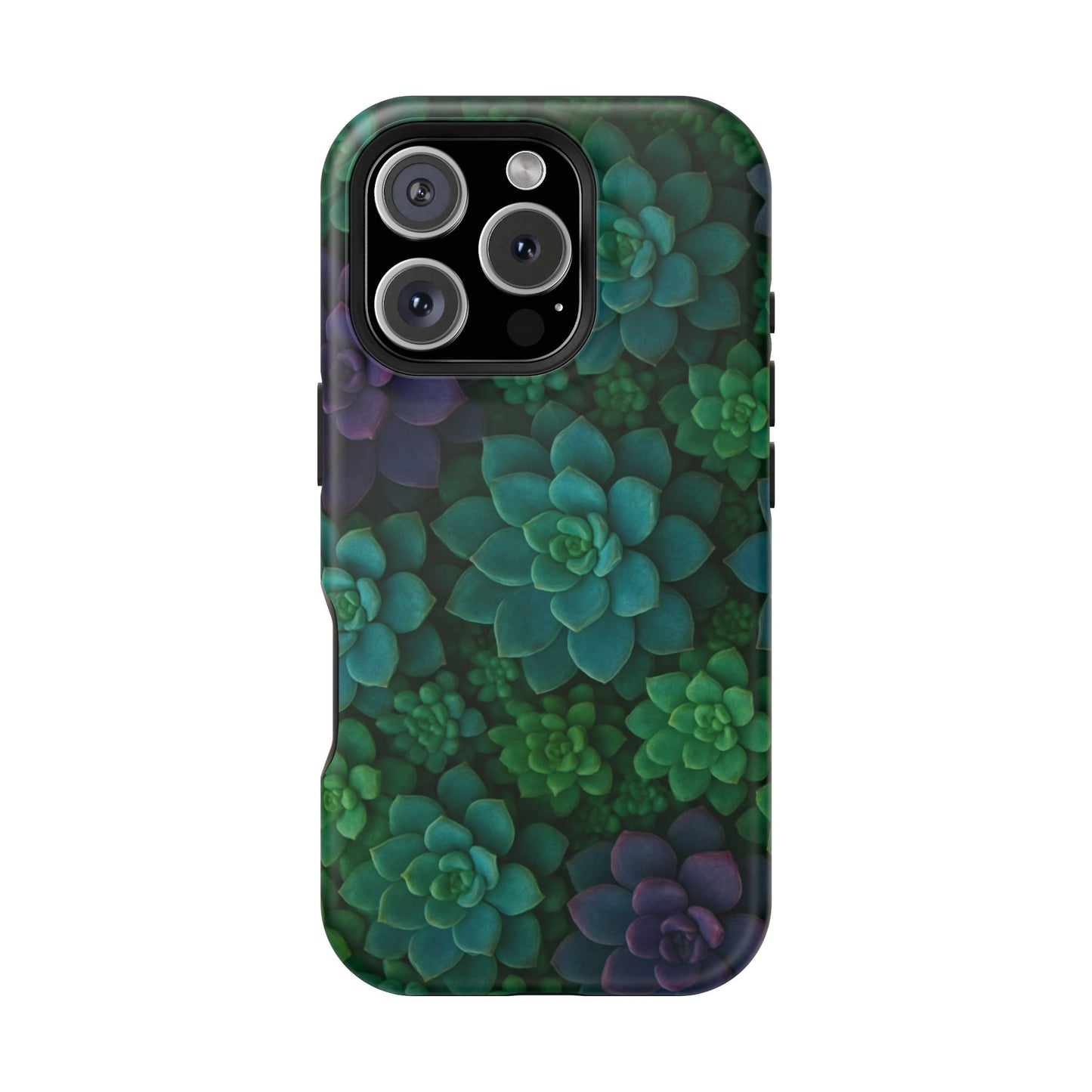 Succulent Pattern Impact-Resistant Phone Case — Green Teal Floral Protection