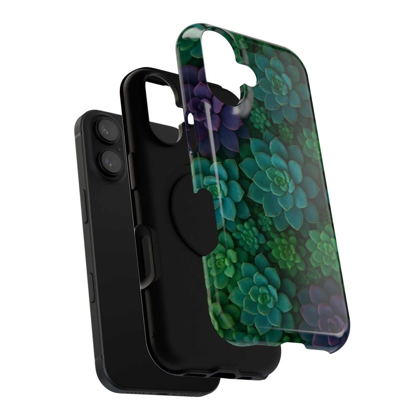 Succulent Pattern Impact-Resistant Phone Case — Green Teal Floral Protection