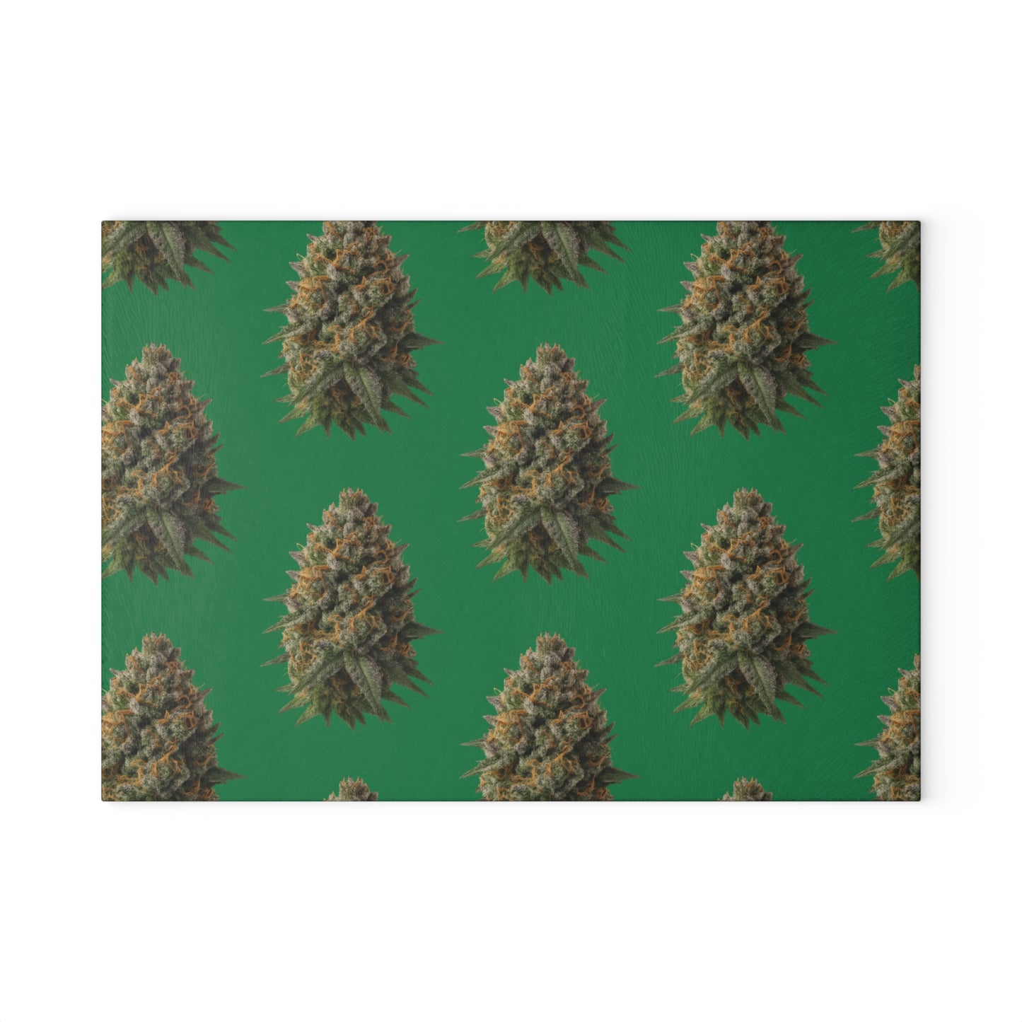 Herb Pattern Glass Cutting Board — Cannabis Bud Design