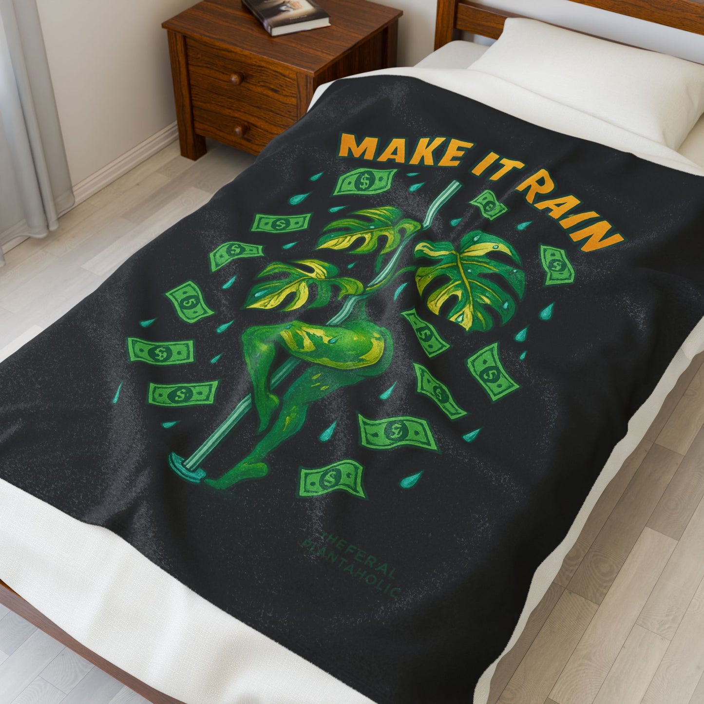 Make It Rain Velveteen Plush Blanket, Cozy Throw for Home Decor, Gift for Dancing Lovers, Funny Gift for Seasons, Tropical Blanket