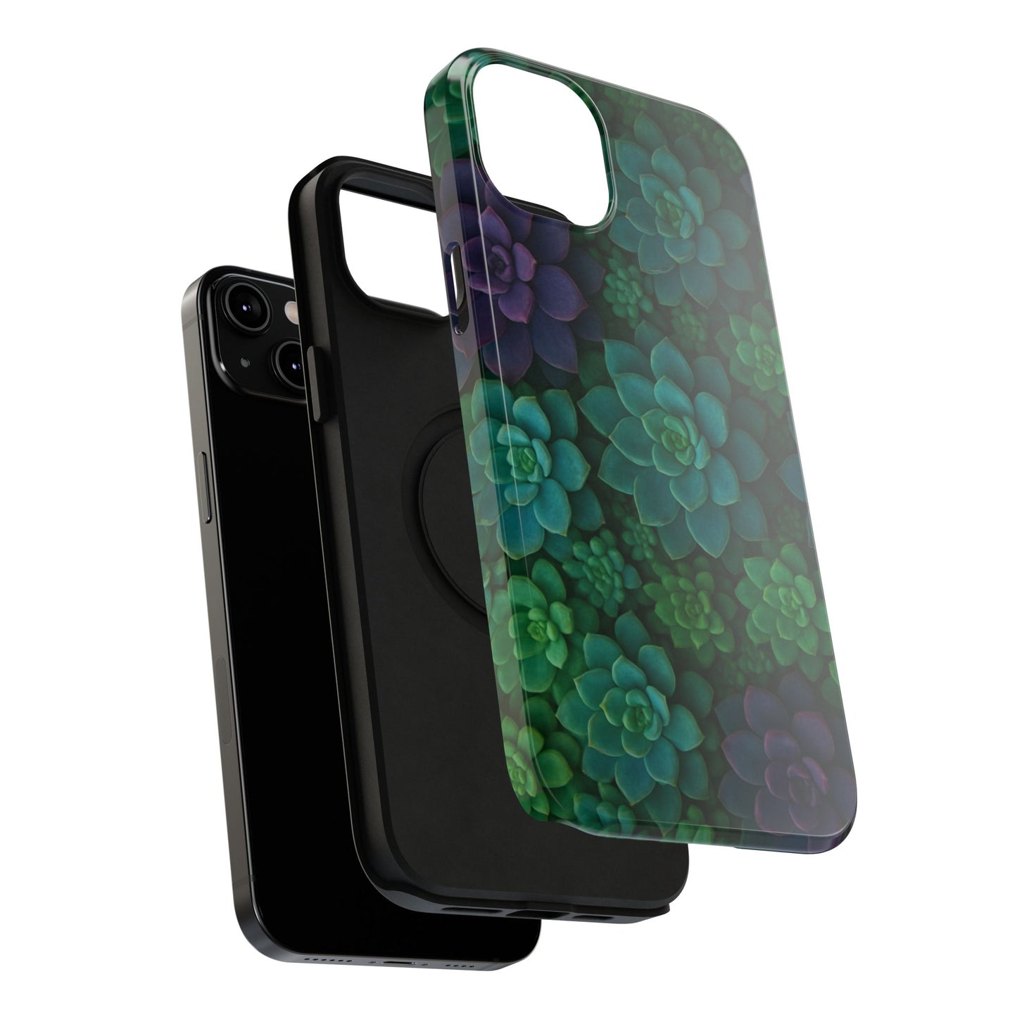 Succulent Pattern Impact-Resistant Phone Case — Green Teal Floral Protection