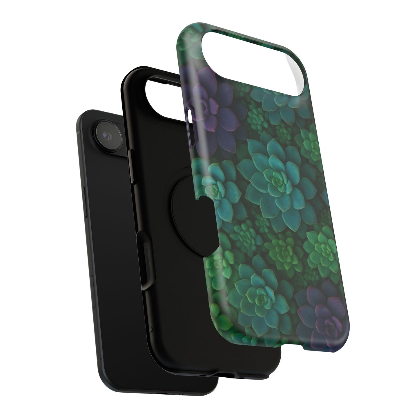 Succulent Pattern Impact-Resistant Phone Case — Green Teal Floral Protection