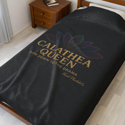 Calathea Queen Velveteen Plush Blanket, Cozy Home Decor, Plant Lover Gift, Soft Throw Blanket, Dramatic Nature Inspired Decor