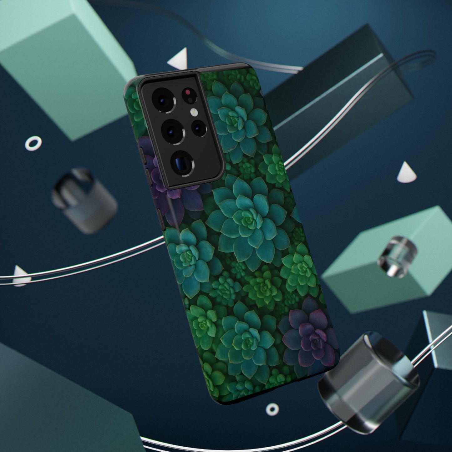 Succulent Pattern Impact-Resistant Phone Case — Green Teal Floral Protection