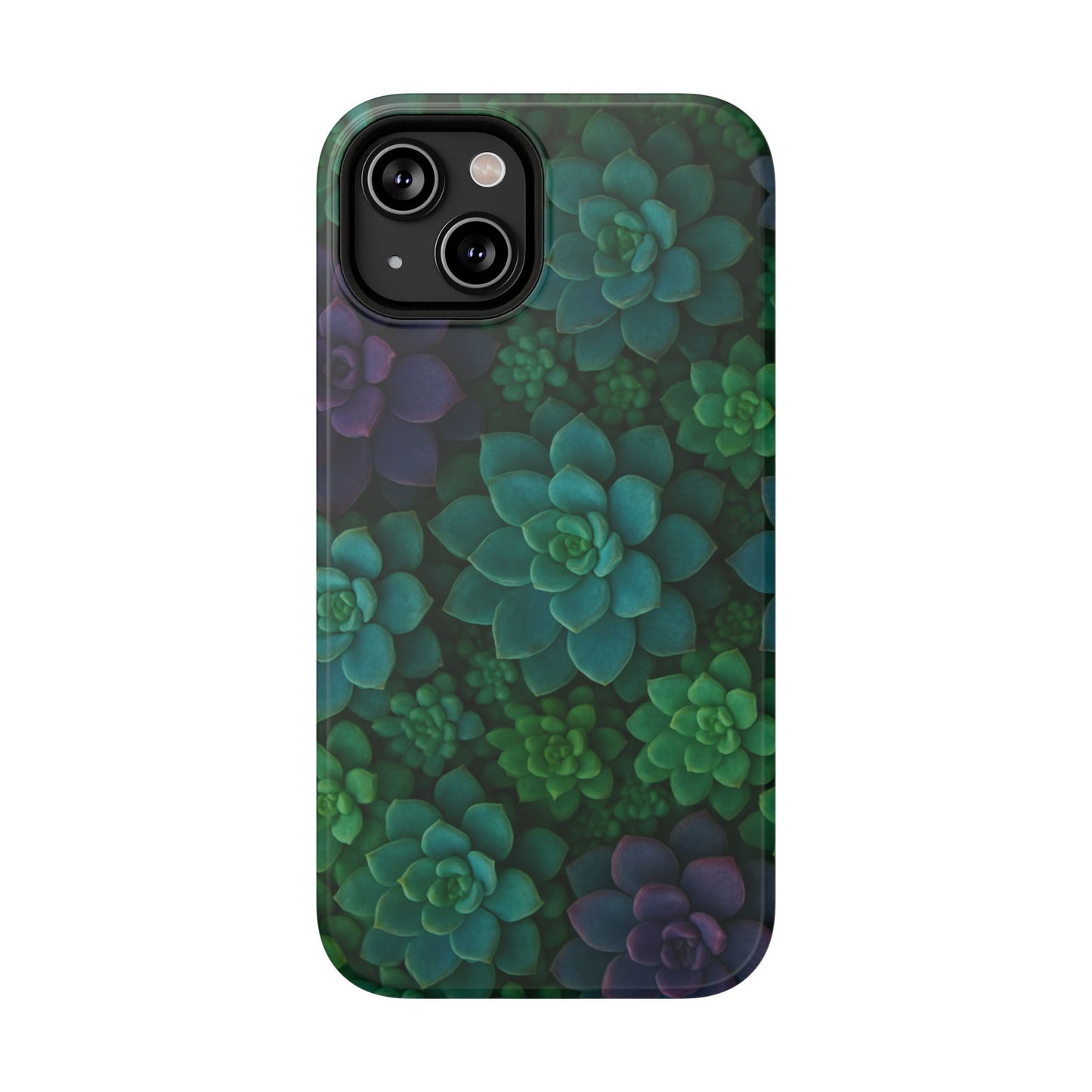 Succulent Pattern Impact-Resistant Phone Case — Green Teal Floral Protection