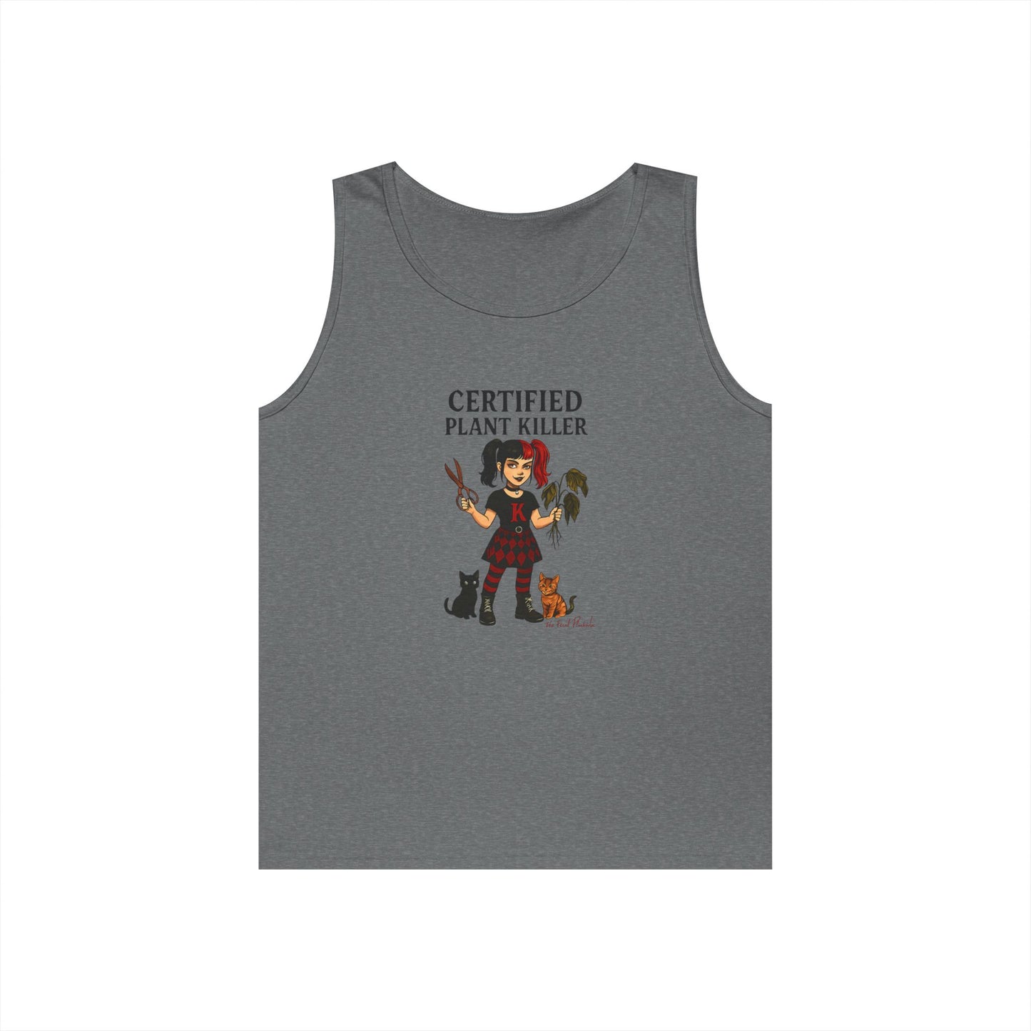 Certified Plant Killer Unisex Heavy Cotton Tank Top, Plant Lover Gift, Gardening Humor Apparel, Casual Summer Wear, Funny Gift for Friends