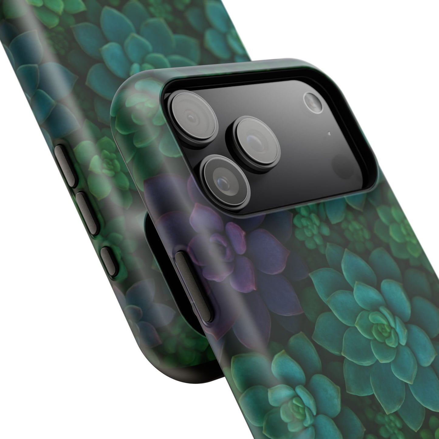 Succulent Pattern Impact-Resistant Phone Case — Green Teal Floral Protection