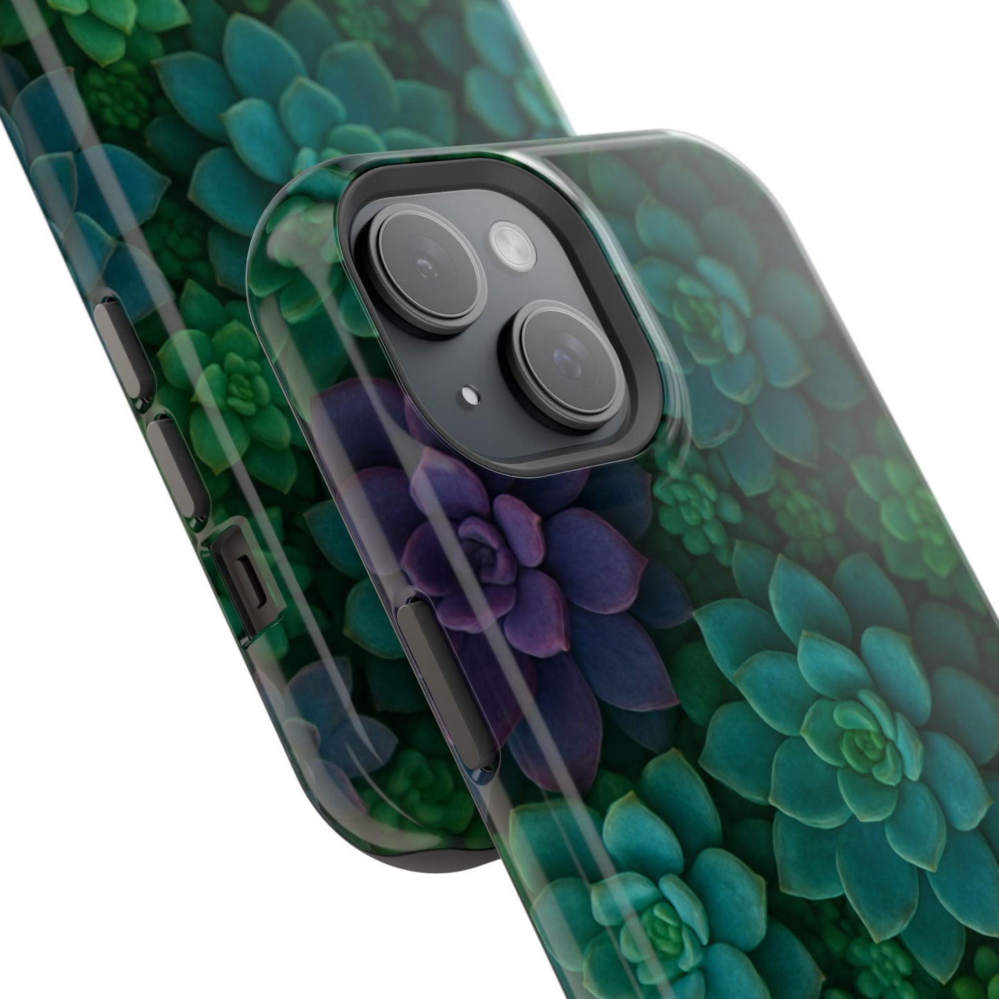 Succulent Pattern Impact-Resistant Phone Case — Green Teal Floral Protection