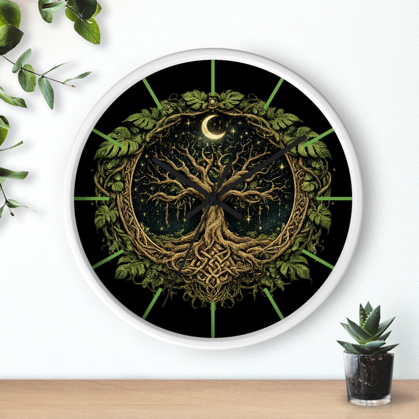 Celtic Tree of Life Wall Clock — Moonlit Night Woodland Decor