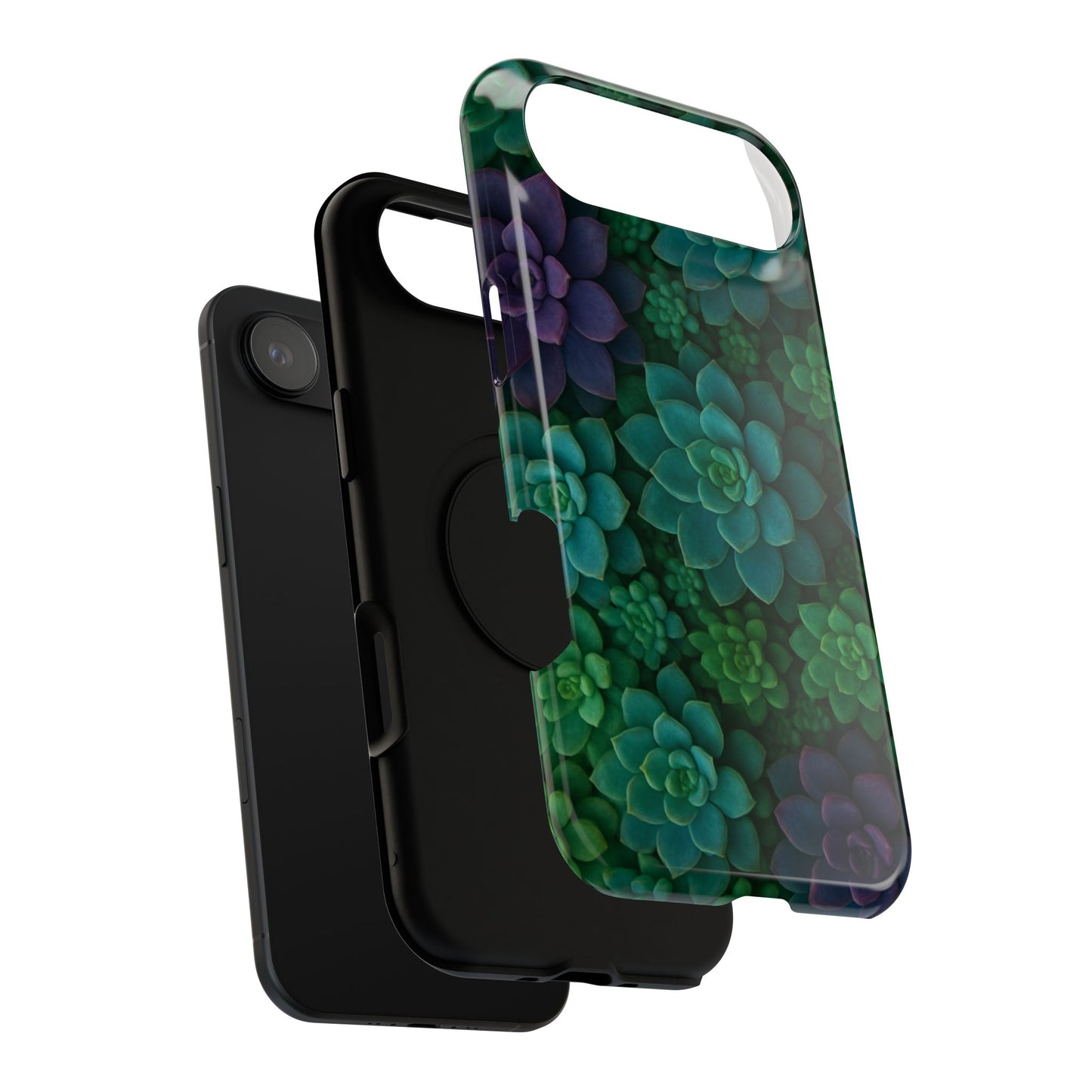 Succulent Pattern Impact-Resistant Phone Case — Green Teal Floral Protection