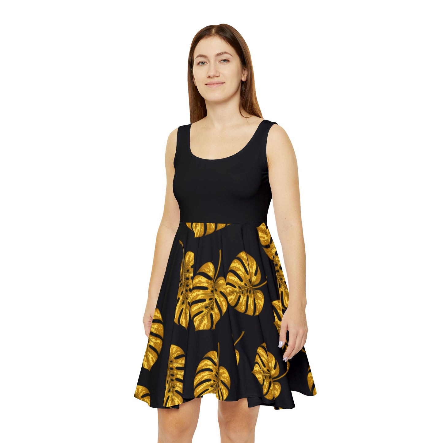 Sunny Tropical Print Skater Dress, Summer Dress, Casual Party Dress, Floral AOP Dress, Gift for Her, Boho Style Dress