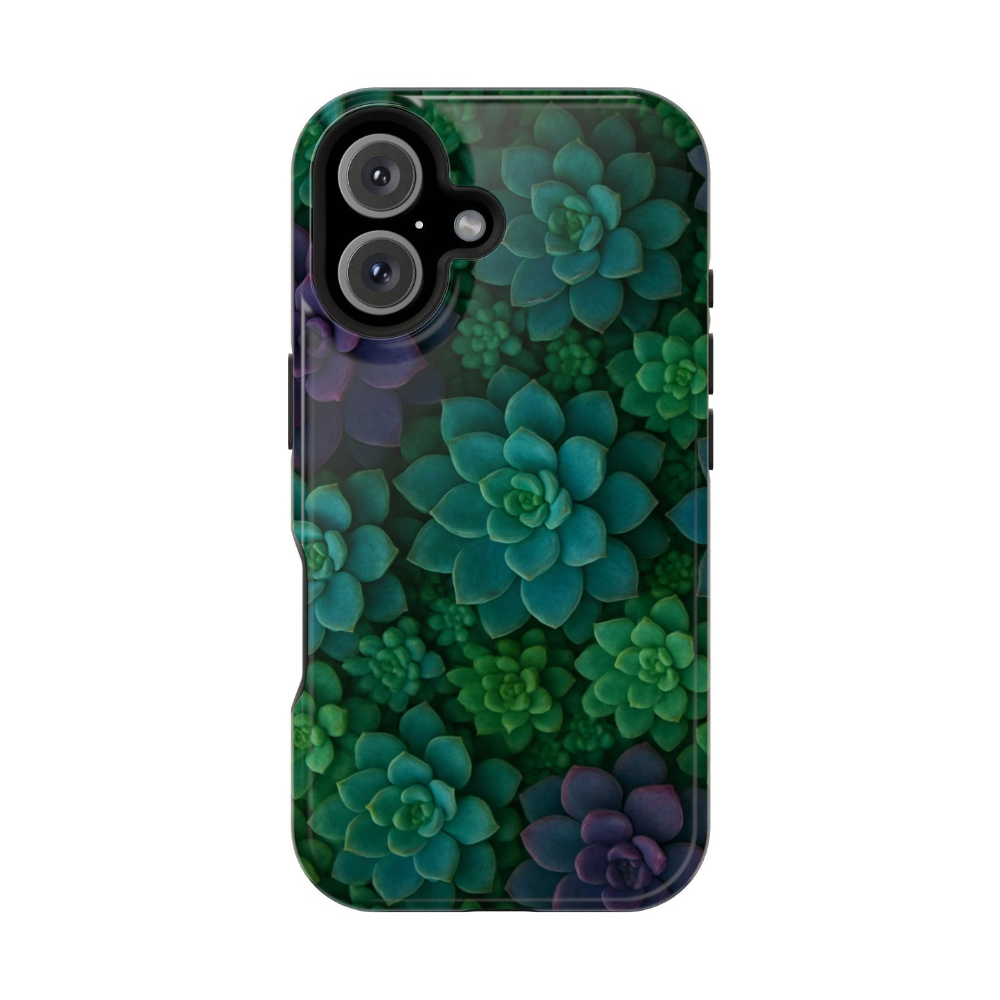 Succulent Pattern Impact-Resistant Phone Case — Green Teal Floral Protection