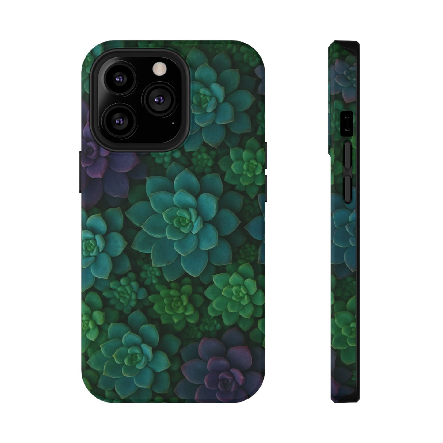 Succulent Pattern Impact-Resistant Phone Case — Green Teal Floral Protection