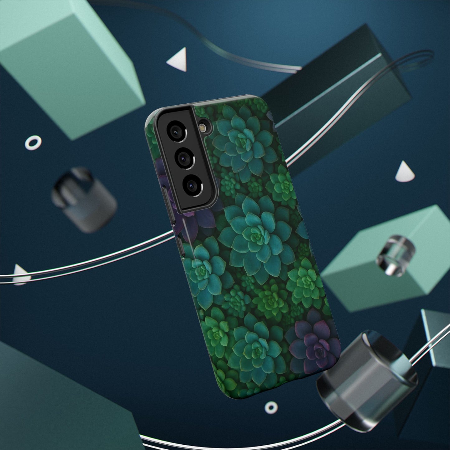 Succulent Pattern Impact-Resistant Phone Case — Green Teal Floral Protection