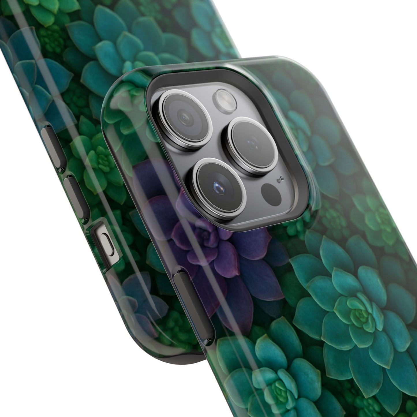 Succulent Pattern Impact-Resistant Phone Case — Green Teal Floral Protection