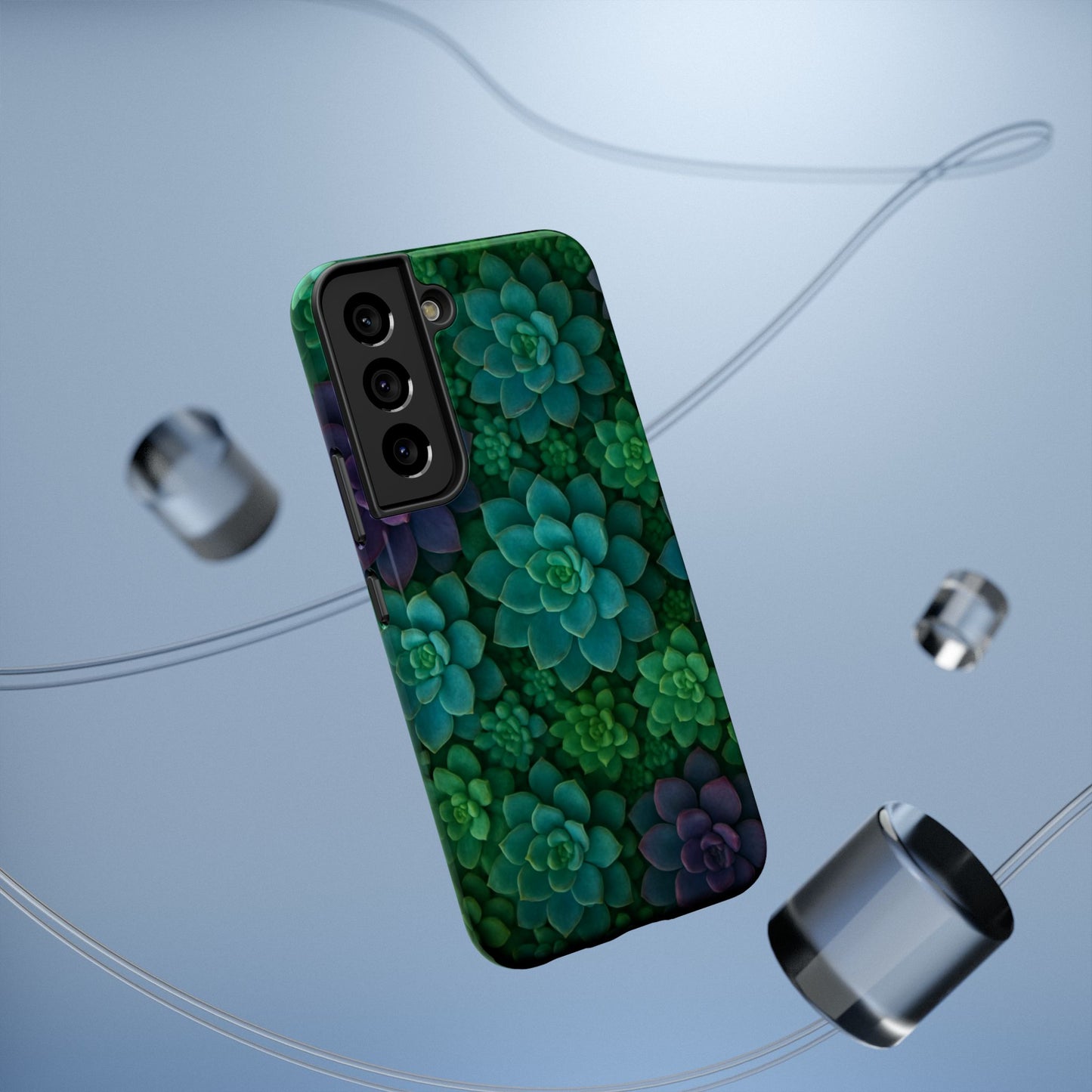 Succulent Pattern Impact-Resistant Phone Case — Green Teal Floral Protection