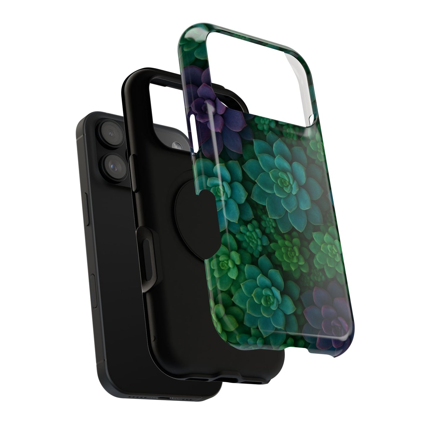 Succulent Pattern Impact-Resistant Phone Case — Green Teal Floral Protection
