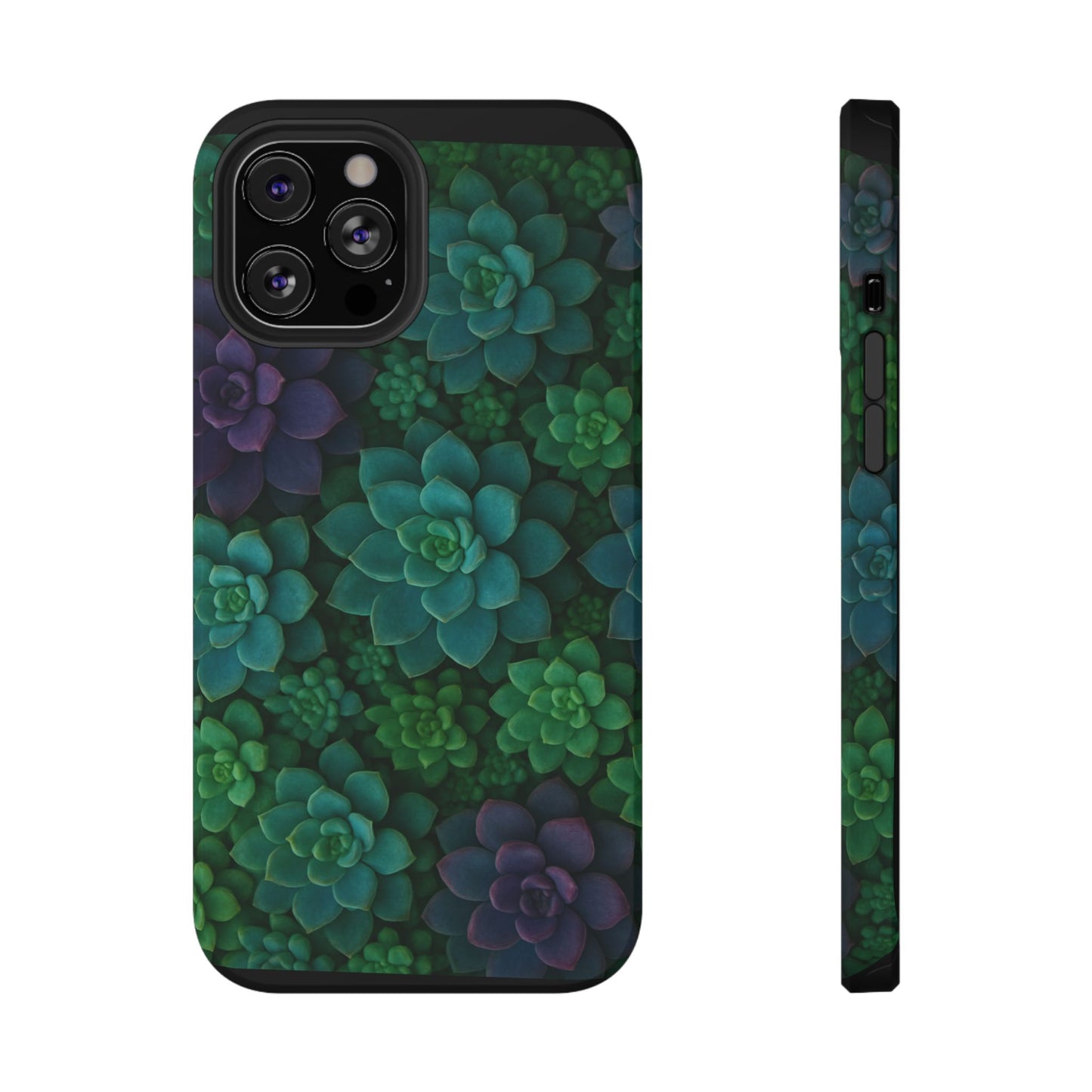 Succulent Pattern Impact-Resistant Phone Case — Green Teal Floral Protection