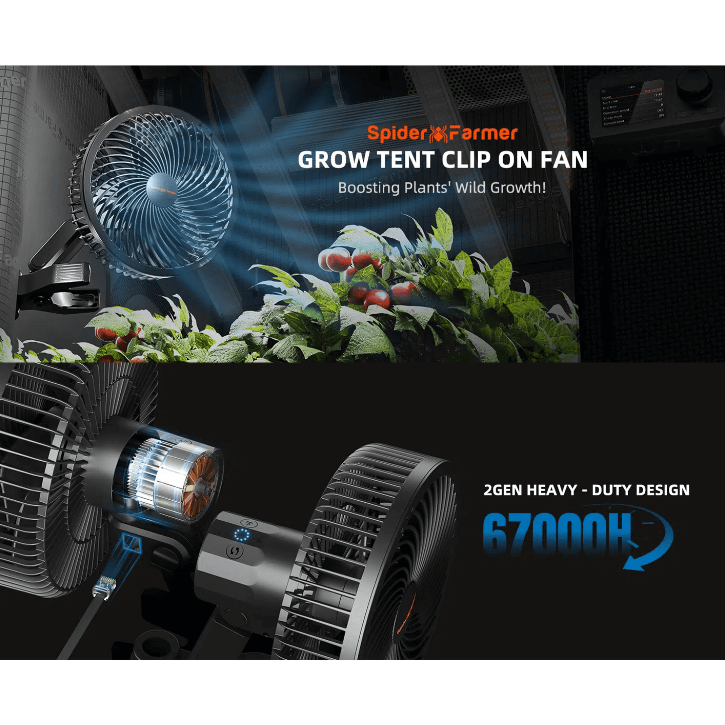 Spider Farmer 6" Clip Fan, 10-Speed with Wide-Angle Oscillation - Pack of 2
