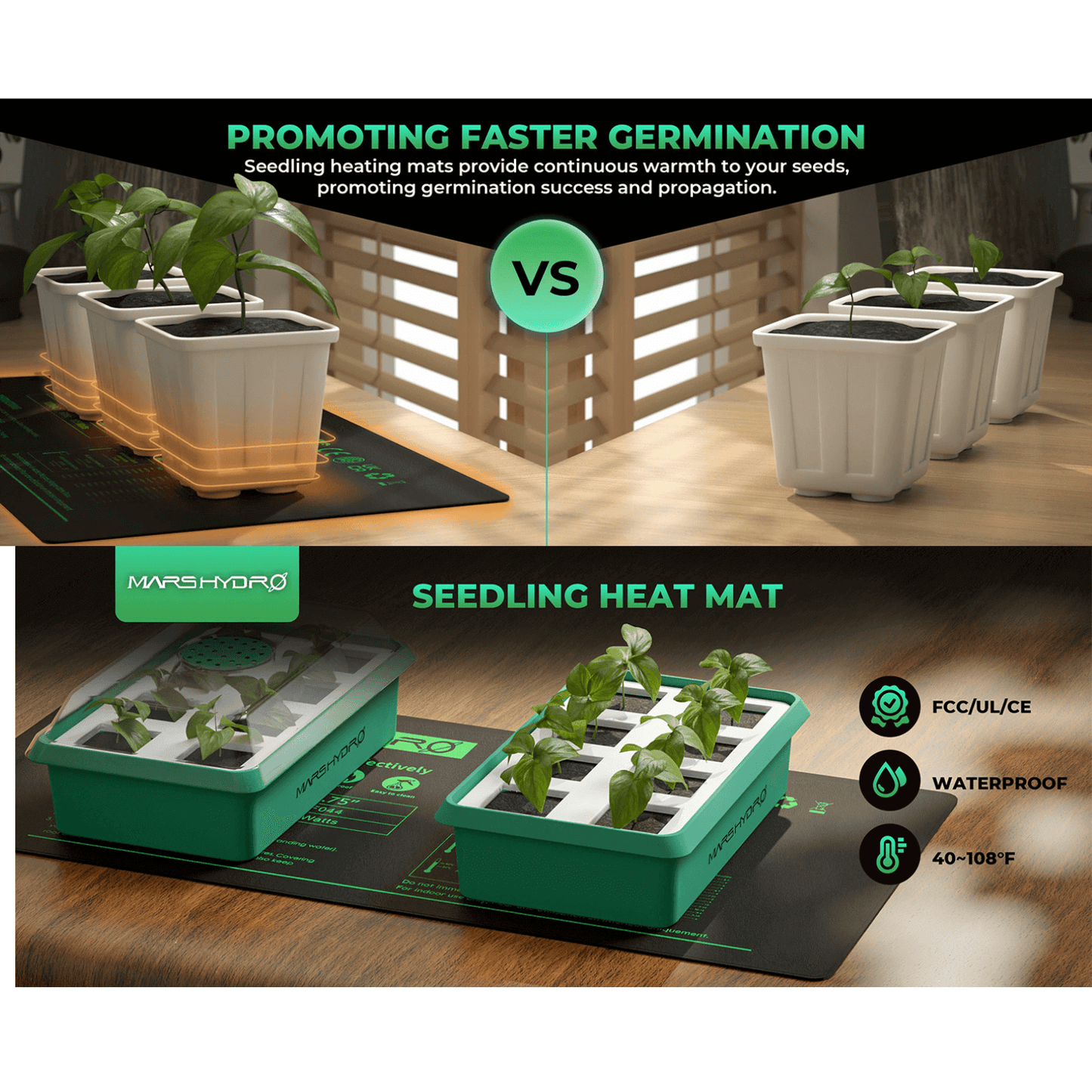 Mars Hydro 10'' x 20.75'' Seedling Heat Mat and Digital Thermostat Combo