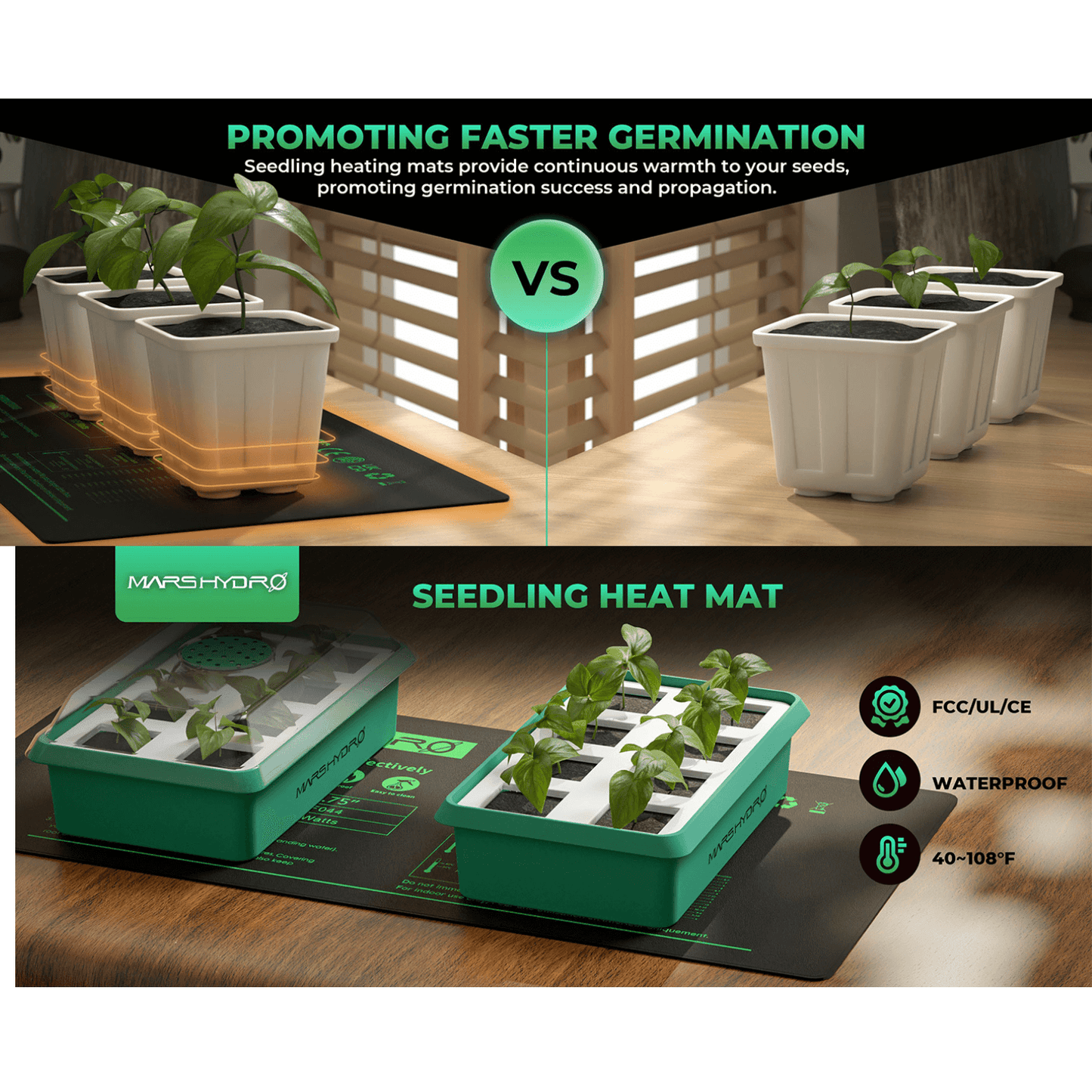 Mars Hydro 10'' x 20.75'' Seedling Heat Mat and Digital Thermostat Combo