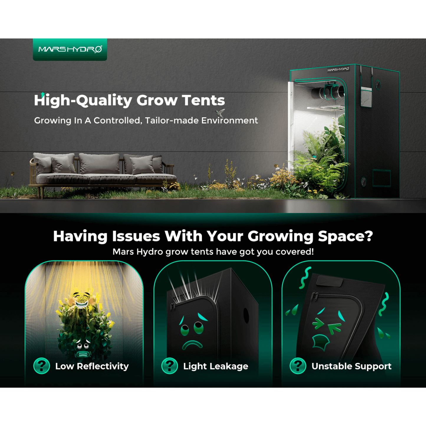 Mars Hydro 4' x 8' x 6' 8" (120cm x 240cm x 200cm) Indoor Grow Tent
