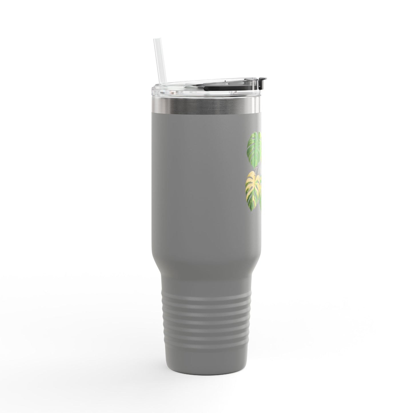 40oz Insulated Travel Mug — Monstera Leaves "I Like Them Big" Tropical Tumbler