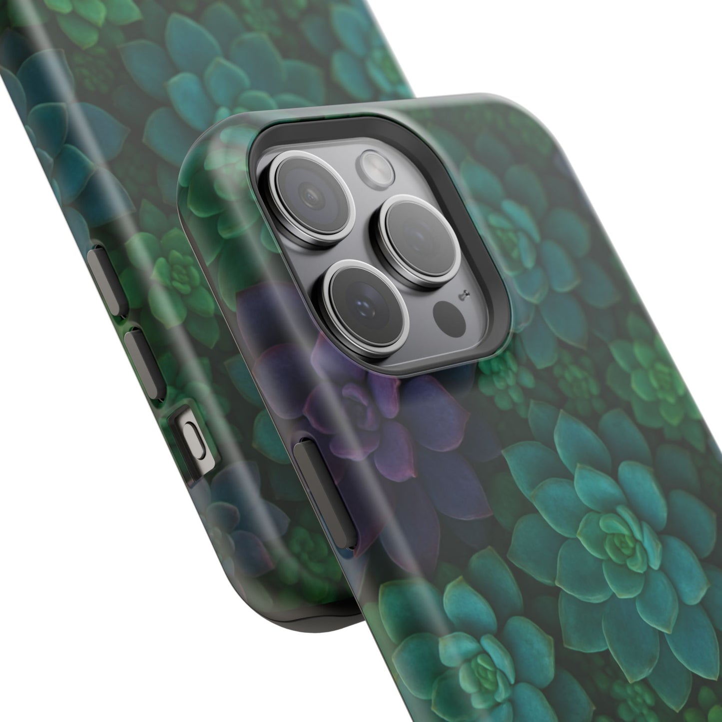 Succulent Pattern Impact-Resistant Phone Case — Green Teal Floral Protection