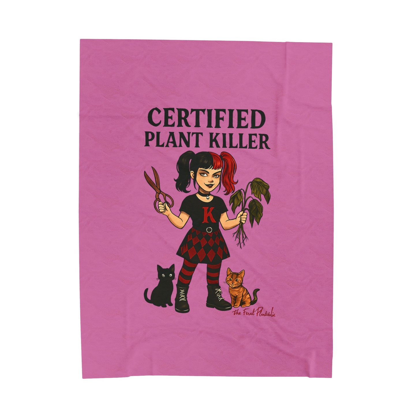 Certified Plant Killer Velveteen Plush Blanket, Cozy Throw, Cat Lover Gift, Indoor Decor, Funny Home Accents