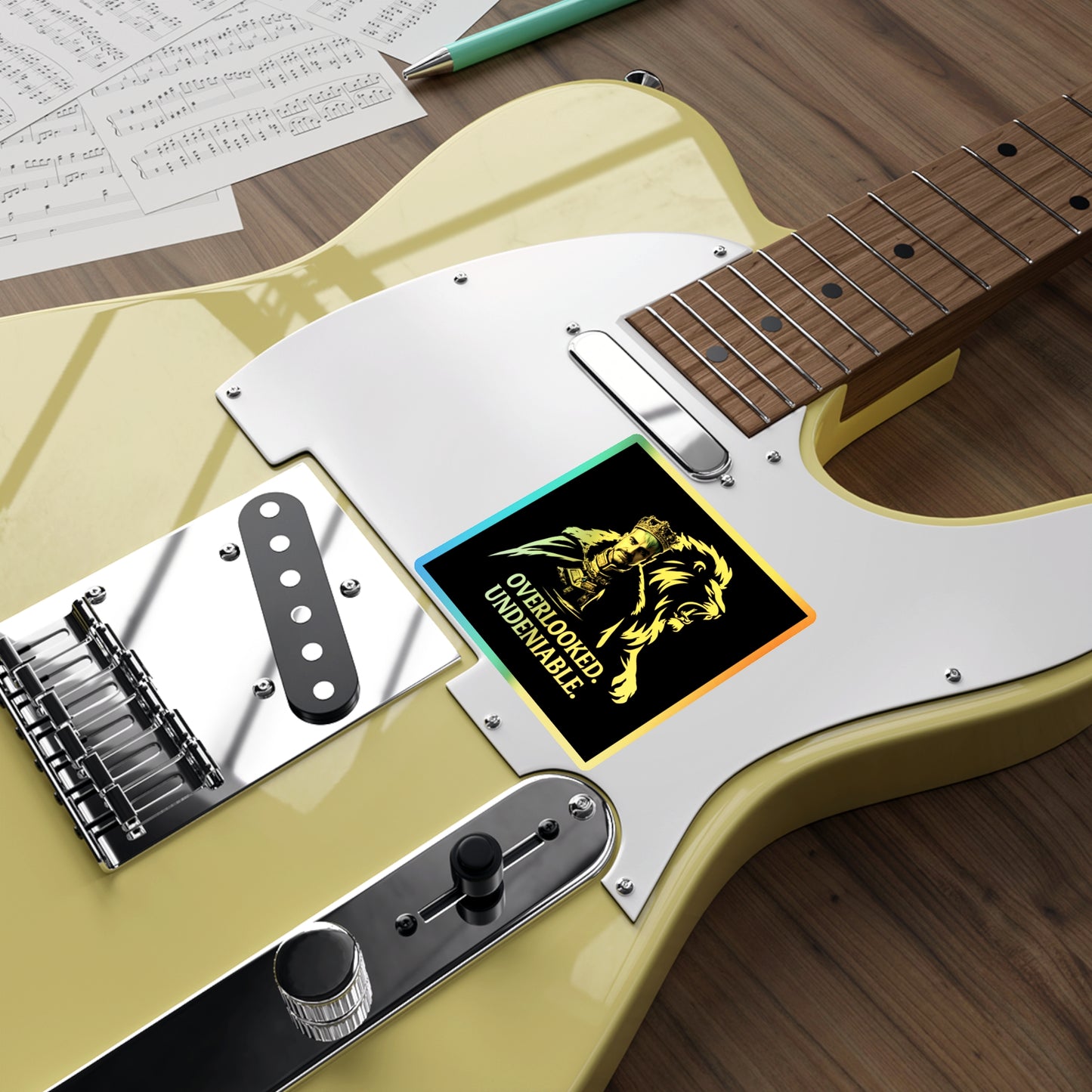 Holographic Lion Crest Sticker — “Overlooked. Undeniable.” Die-Cut Vinyl