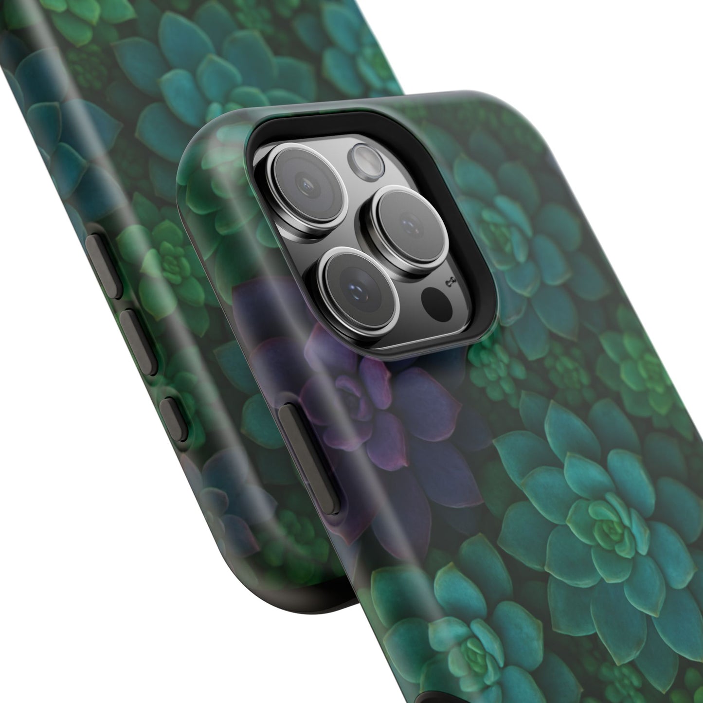Succulent Pattern Impact-Resistant Phone Case — Green Teal Floral Protection